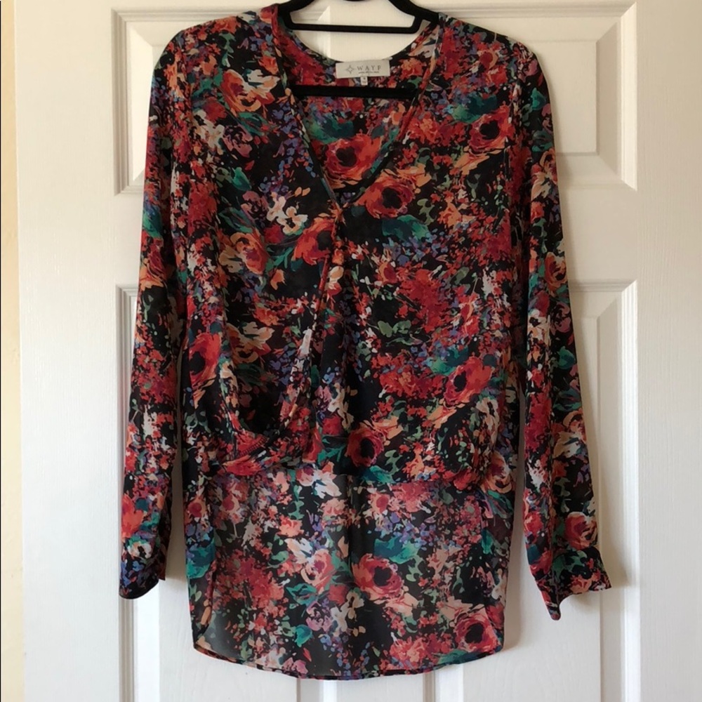 WAYF floral high low long sleeve blouse top Small